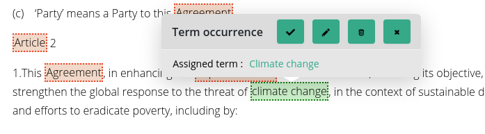 Confirmation of suggested occurrence of an existing term