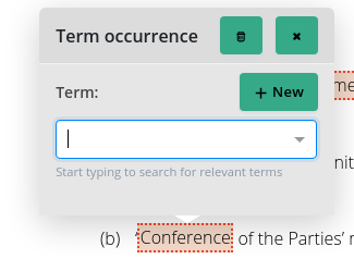 Creation of a new term based on a suggested occurrence