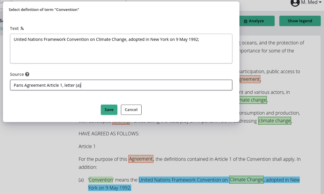 Edit definition text and source